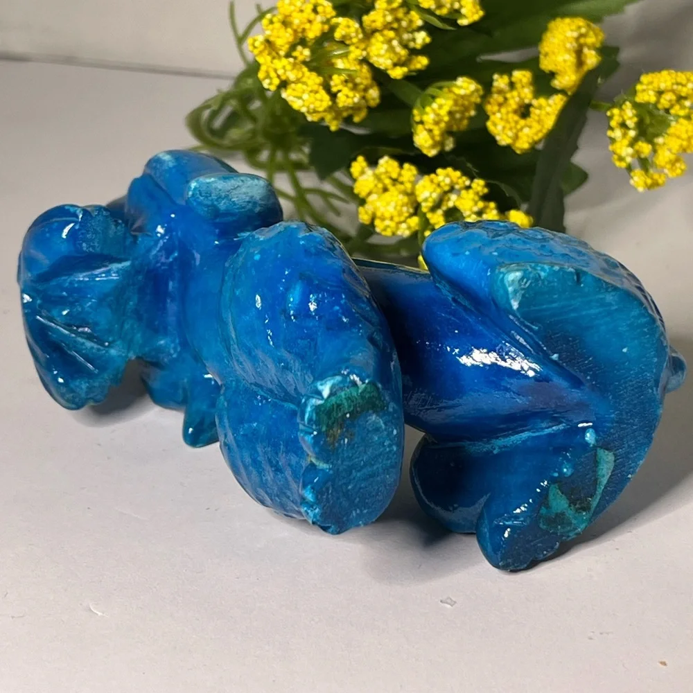 Adorable Cerulean Blue Slag Glass Poodle Dog Figurine